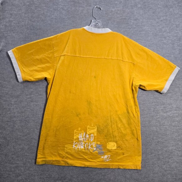VINTAGE Hard Knock Men Shirt XL Yellow Ringer Spray Paint Hip Hop Streetwear Y2K - Picture 9 of 12